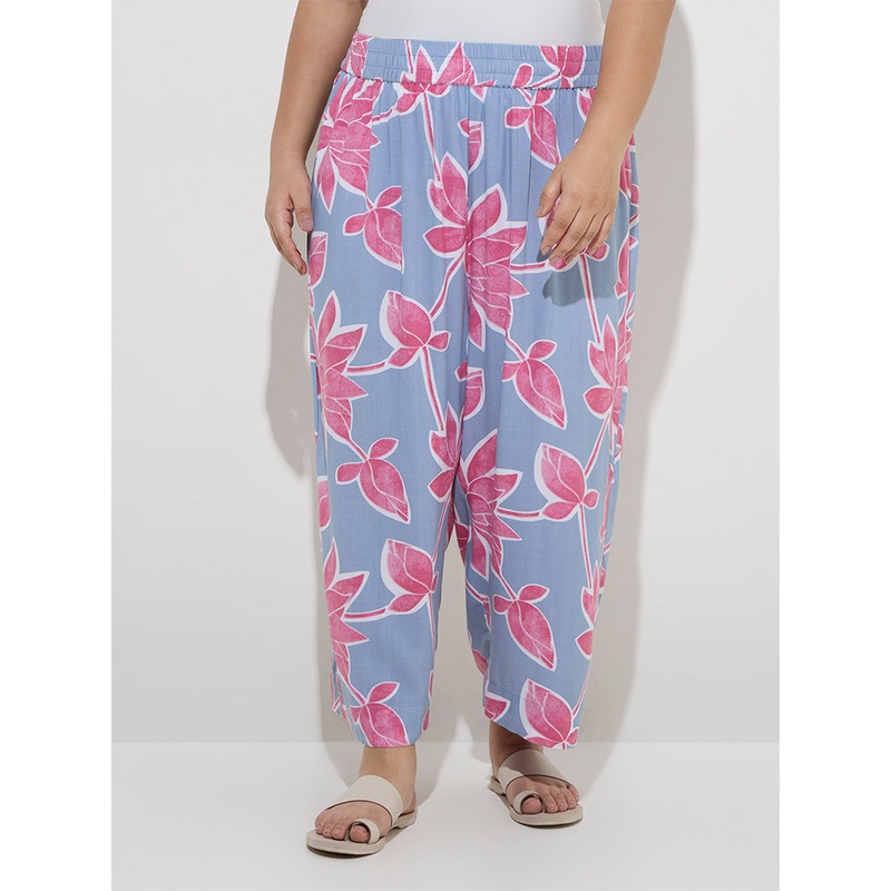 Diza Light Blue Floral Design Ethnic Pants