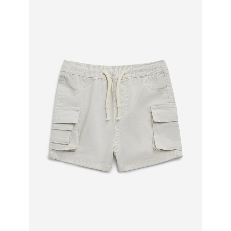 HOP Baby Off-White Cargo-Style Mid-Rise Cotton Shorts
