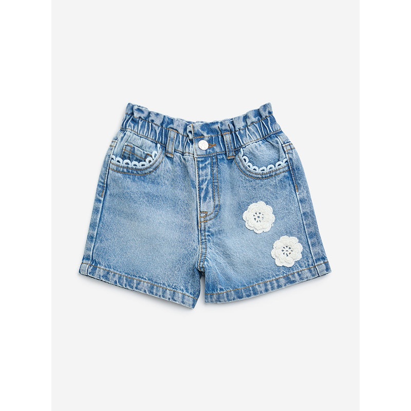 HOP Kids Blue Mid-Rise Denim Shorts