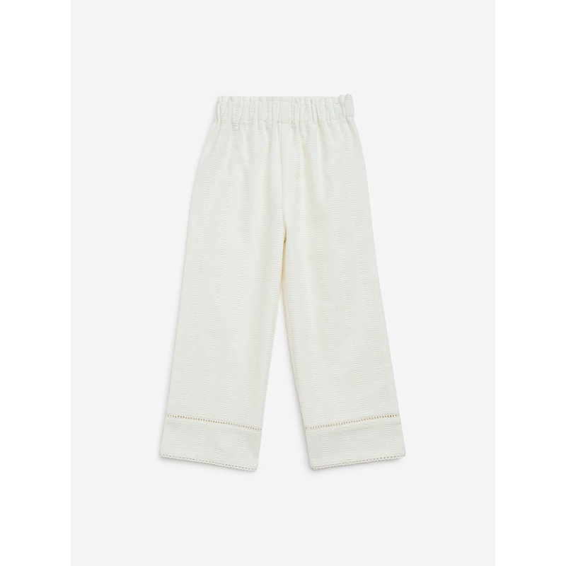 HOP Kids White Knit-Textured High-Rise Cotton Pants