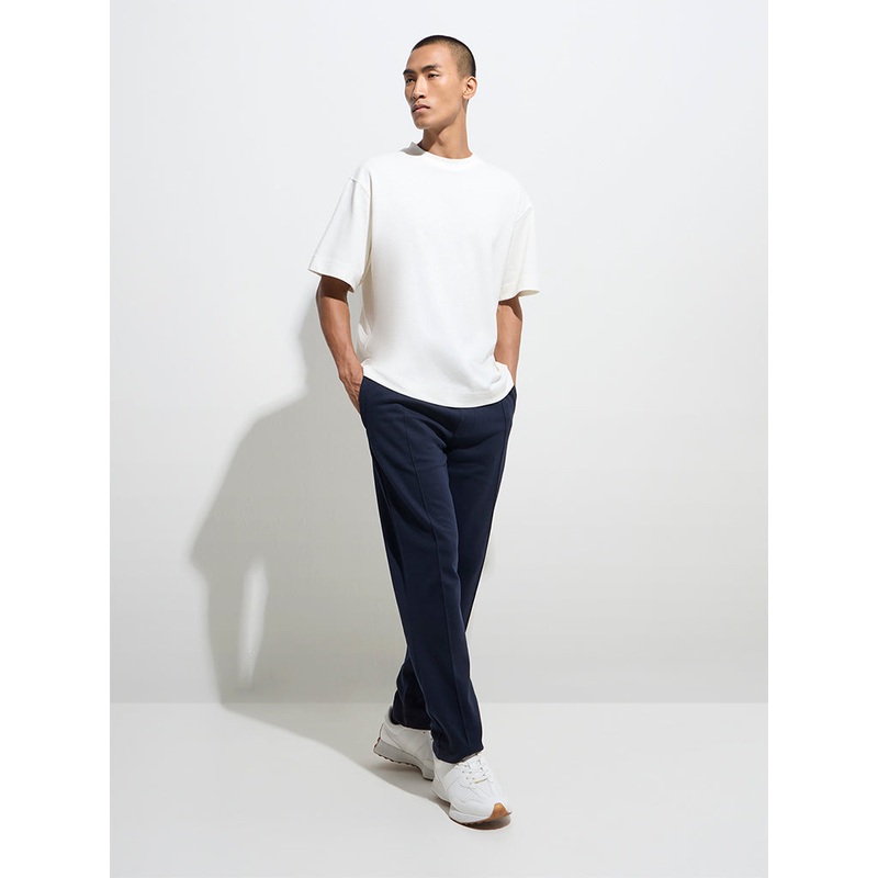 Studiofit Navy Relaxed-Fit Cotton-Blend Track Pants