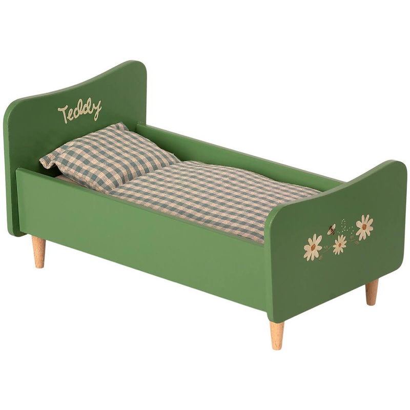 Wooden Bed For Teddy Dad in Dusty Green by Maileg