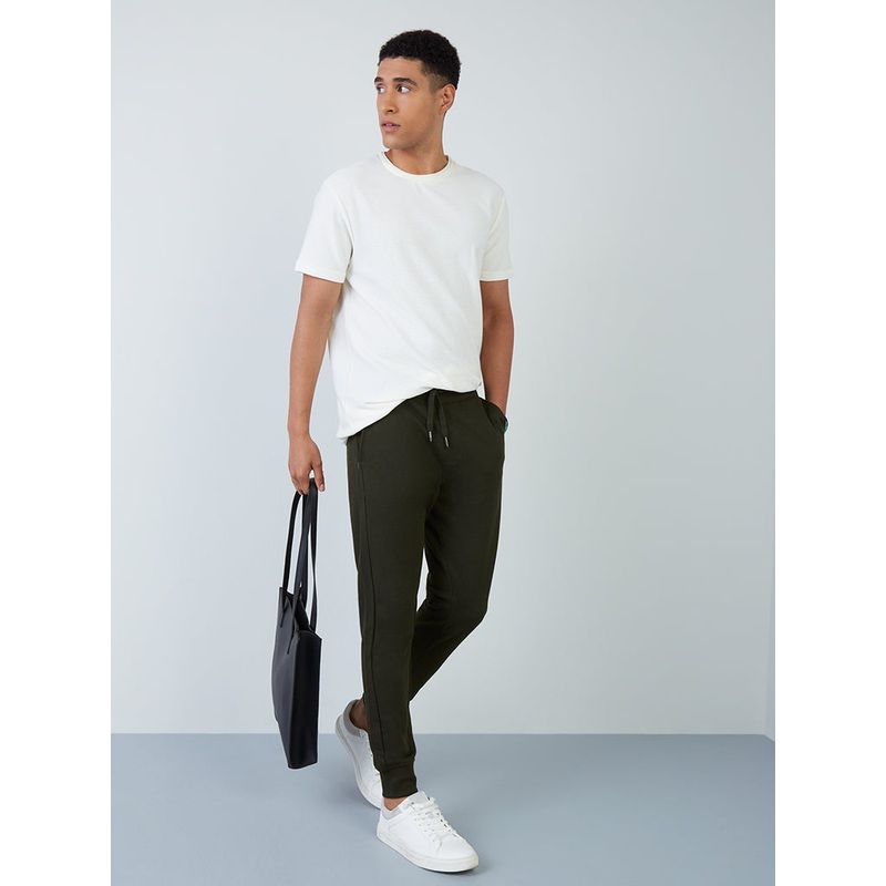 ETA Dark Olive Textured Cotton-Blend Slim-Fit Mid-Rise Joggers