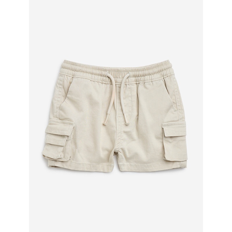 HOP Baby Beige Cargo-Style Mid-Rise Cotton Shorts