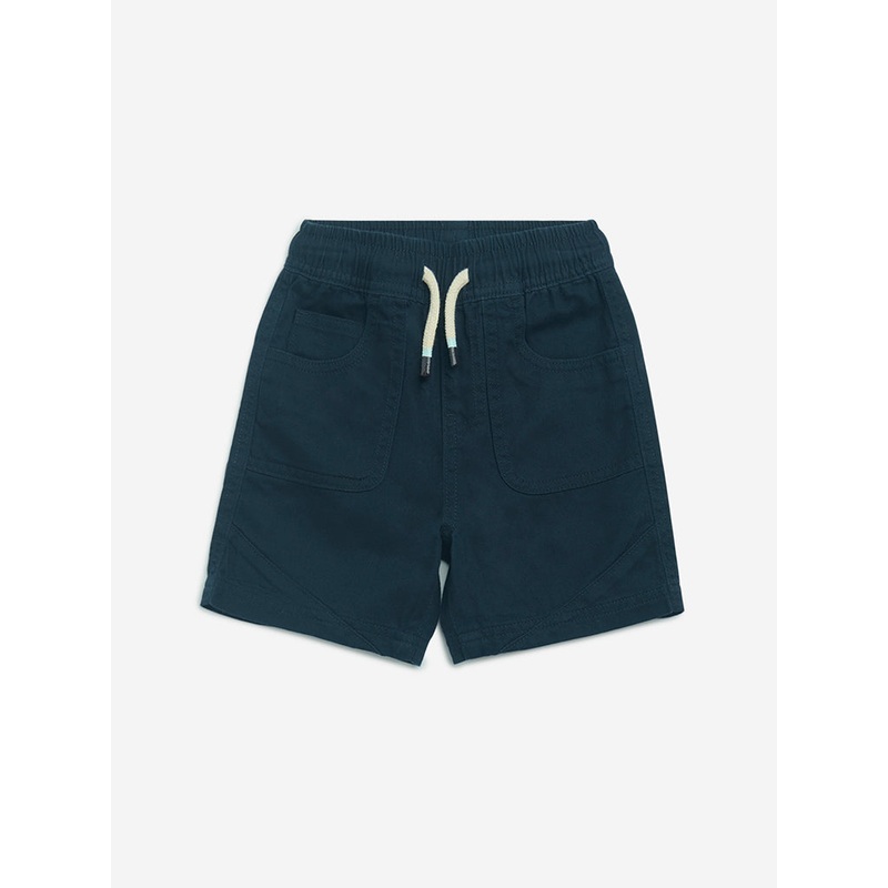 HOP Kids Navy Solid Mid-Rise Cotton Shorts