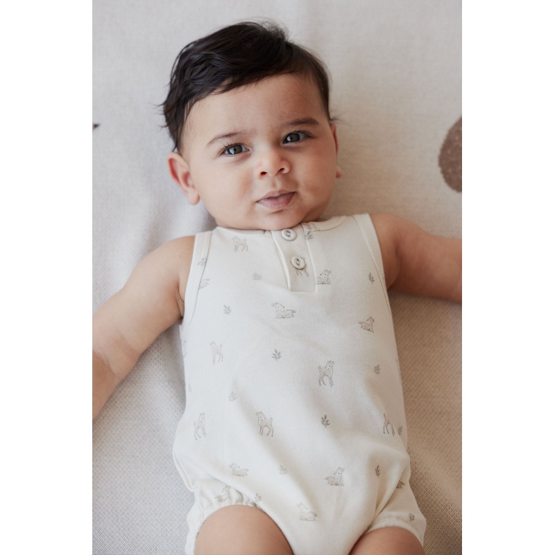 Pima Cotton Noah Playsuit – Fable Deer Cloud