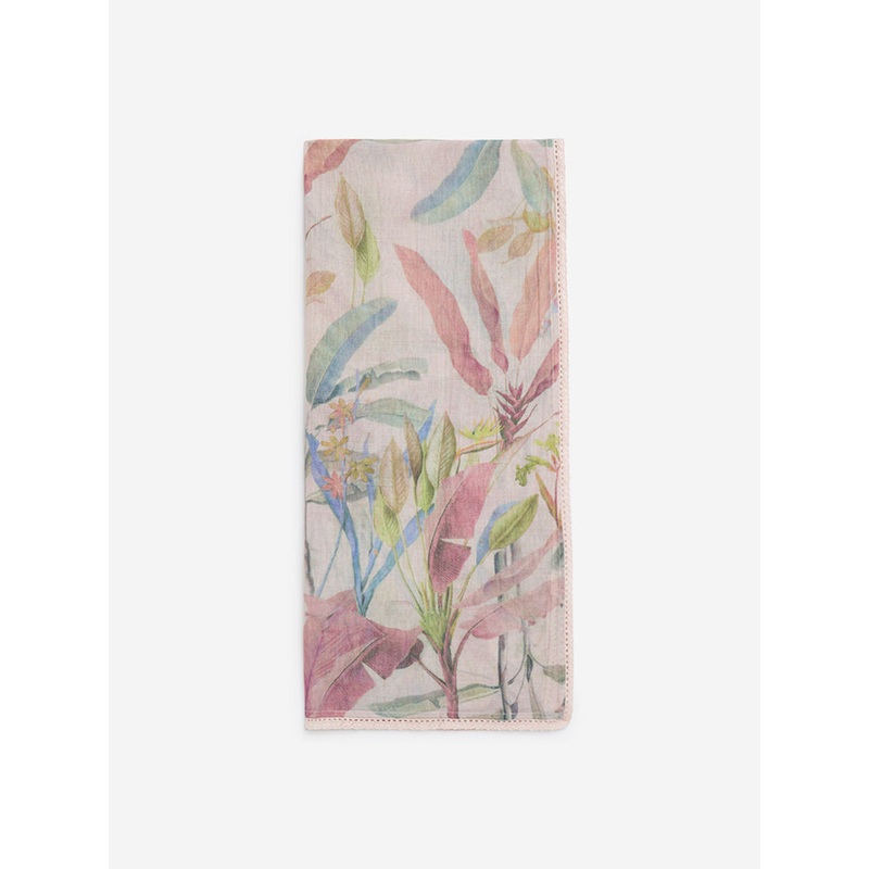 Zuba Dusty Pink Botanical Print Cotton-Blend Dupatta