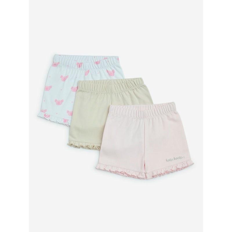 HOP Baby Pink Ruffled Cotton Shorts – Pack of 3