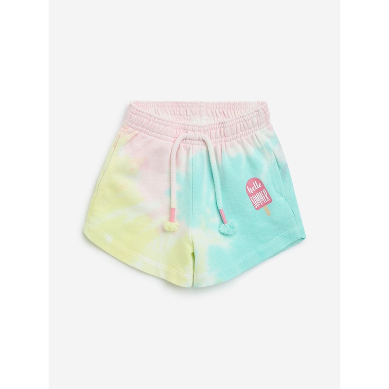 HOP Kids Multicolour Tie-Dye Design High-Rise Cotton Shorts