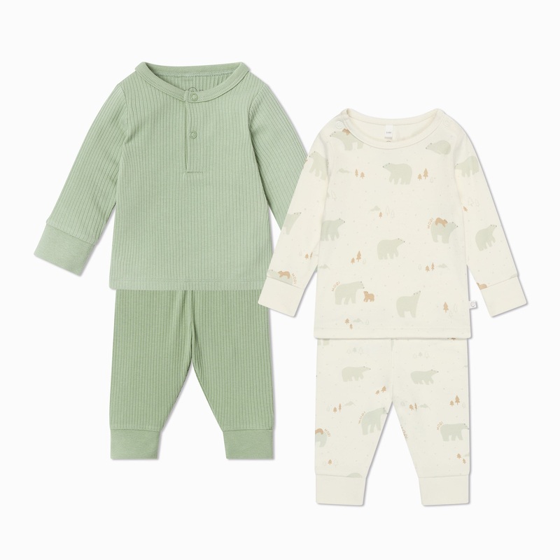 Polar Bear & Ribbed Pyjamas 2 Pack