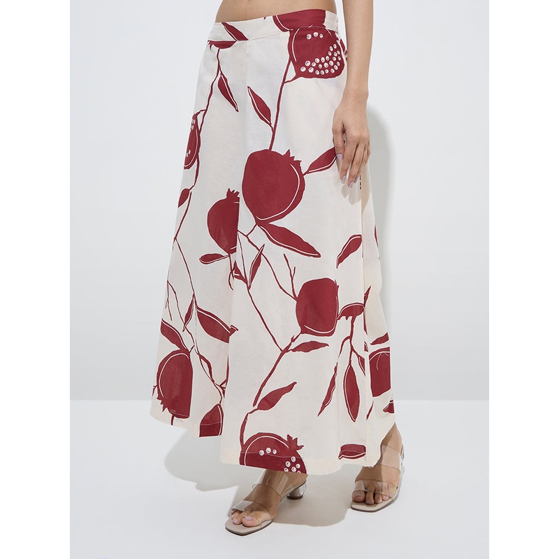 Utsa Red Anar Design Cotton Palazzos