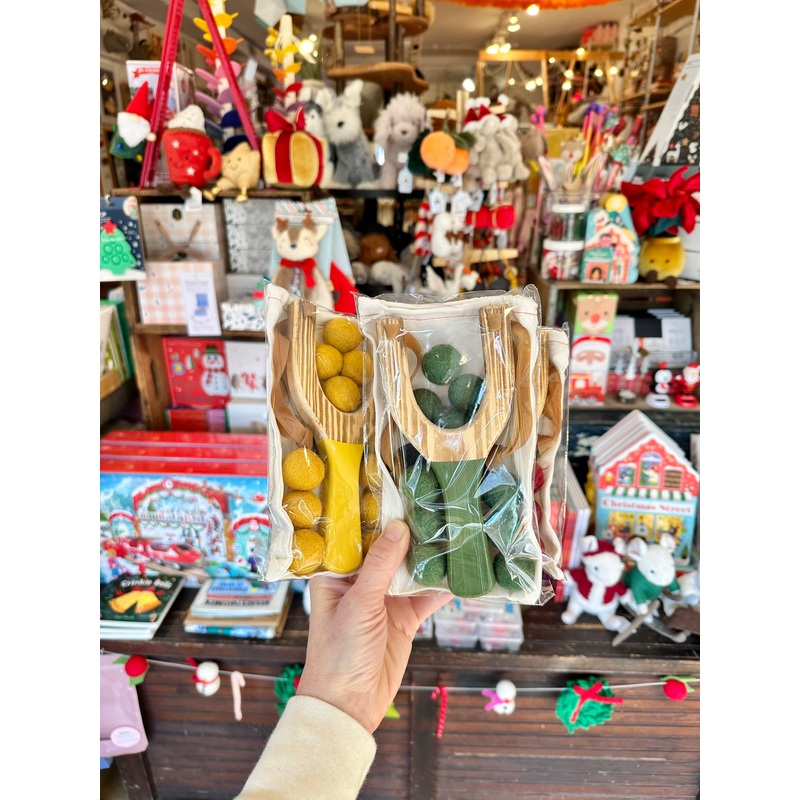 Wooden Slingshot w/ Felt Balls