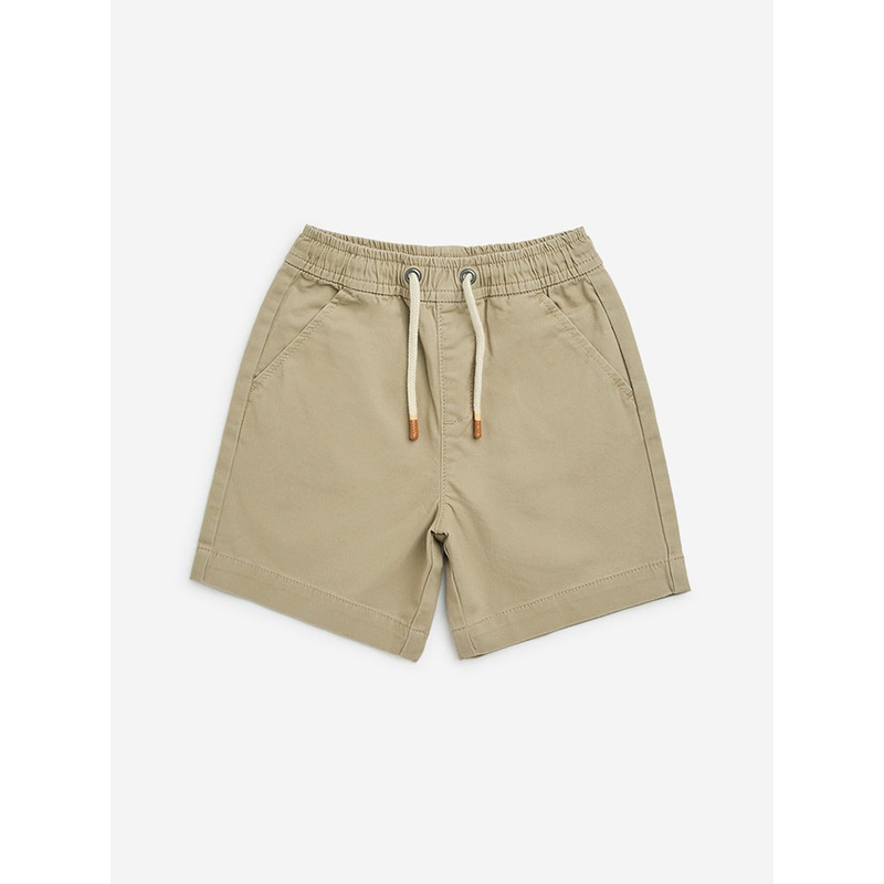 HOP Kids Taupe Mid-Rise Cotton-Blend Shorts
