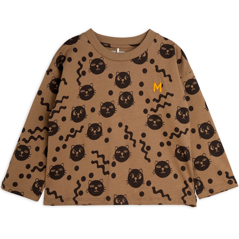 Squiggly Cats Long Sleeve T Shirt in Brown by Mini Rodini