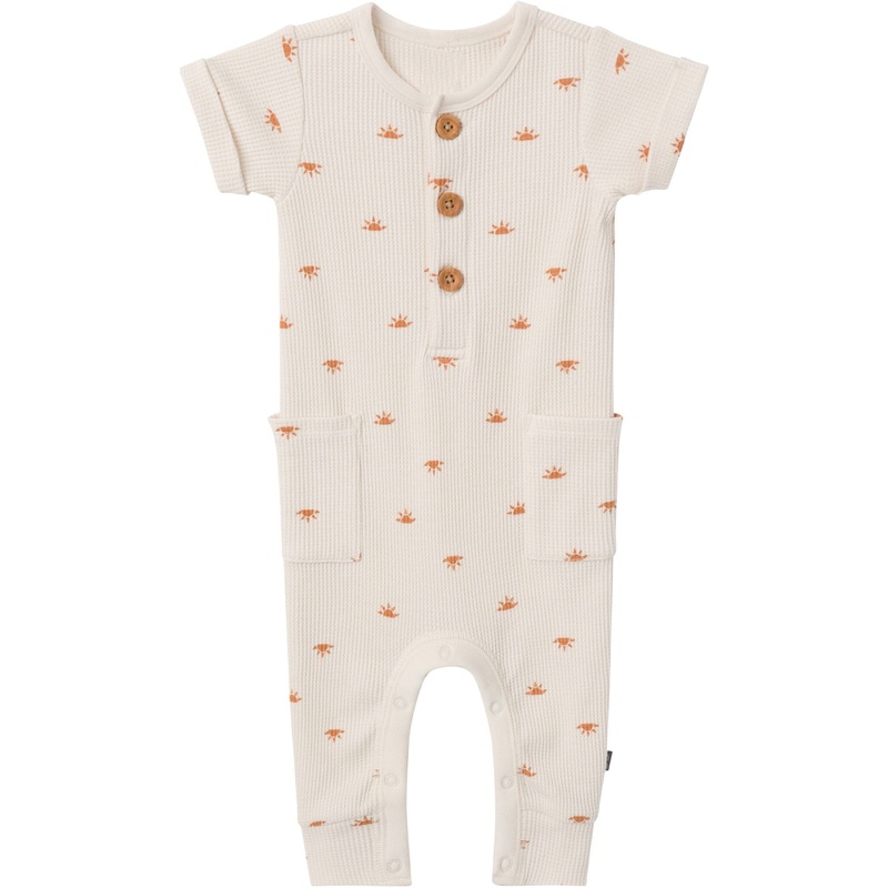 Baby Neutral Beige Suns Short Sleeve Long Leg Romper