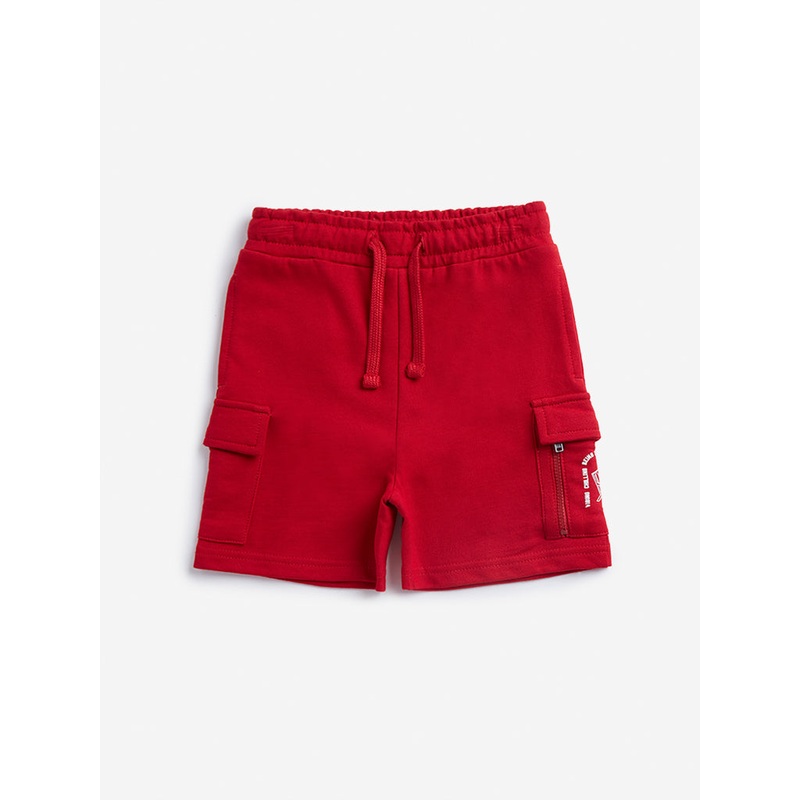 HOP Kids Red Cargo-Style Mid Rise Cotton Shorts