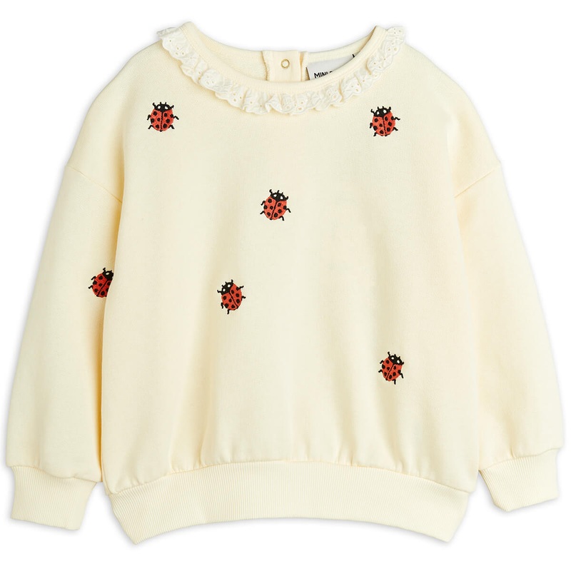 Ladybugs Embroidered Lace Sweatshirt in Off White by Mini Rodini