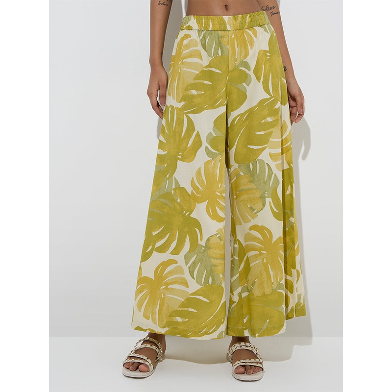 Utsa Lime Leaf Patterned Palazzos