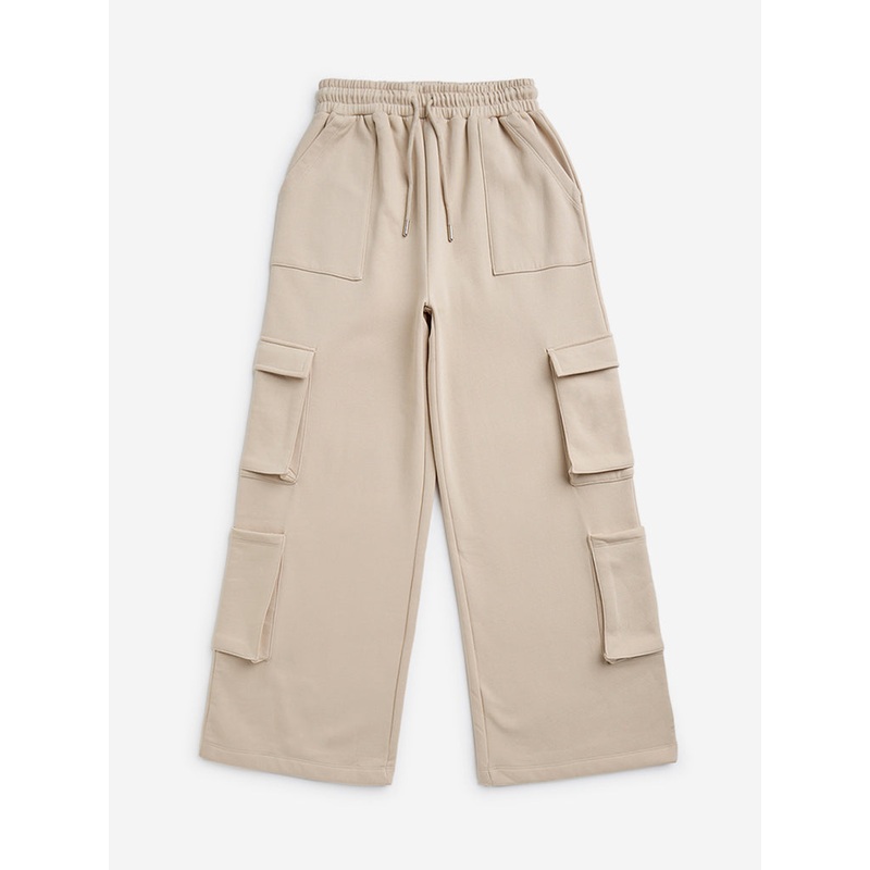 Y&F Kids Beige Cargo-Style Mid-Rise Cotton-Blend Pants LBNU253622055988