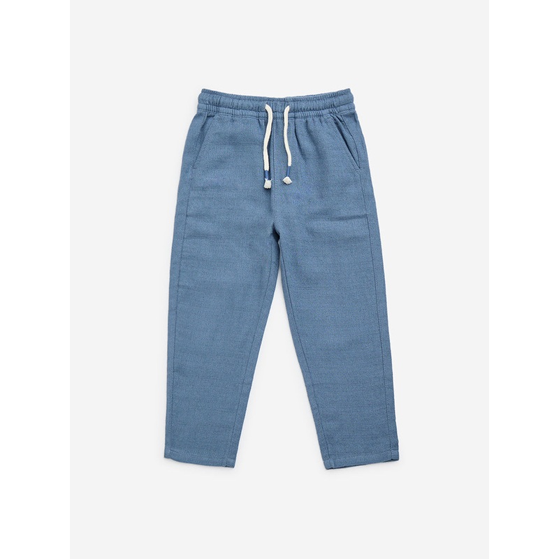 HOP Kids Dusty Blue Mid-Rise Cotton-Blend Pants