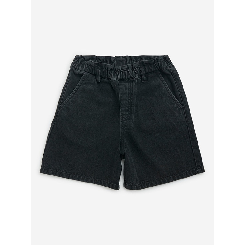 Y&F Kids Black Ruffle Design High-Rise Denim Shorts