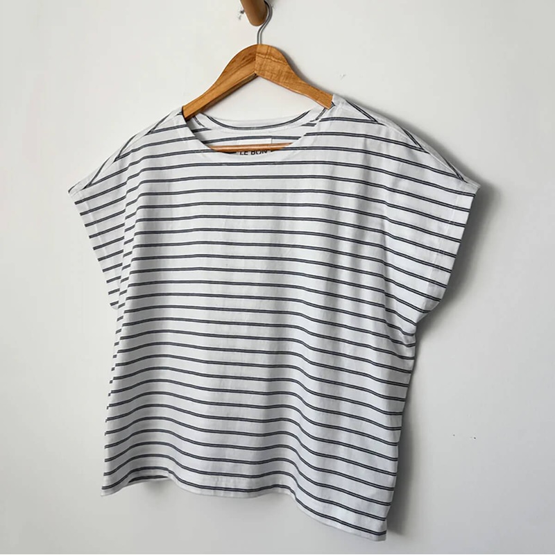 Cherie Tee in White / Navy by Le Bon Shoppe