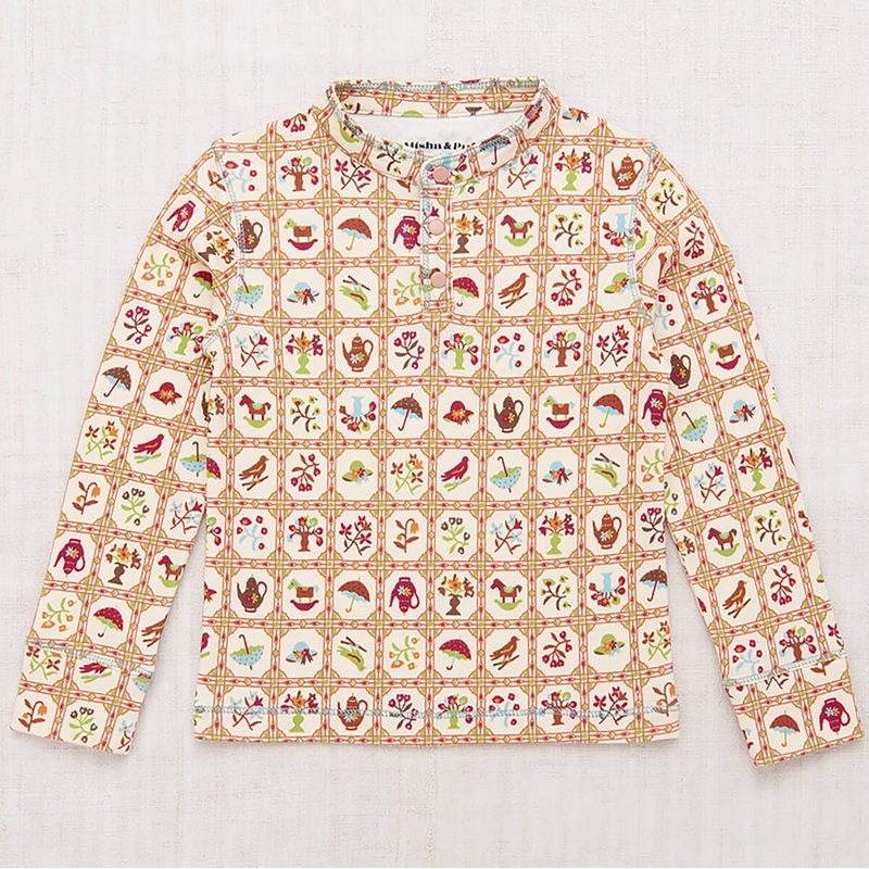 Long Sleeve Vintage Henley in String Trellis by Misha & Puff