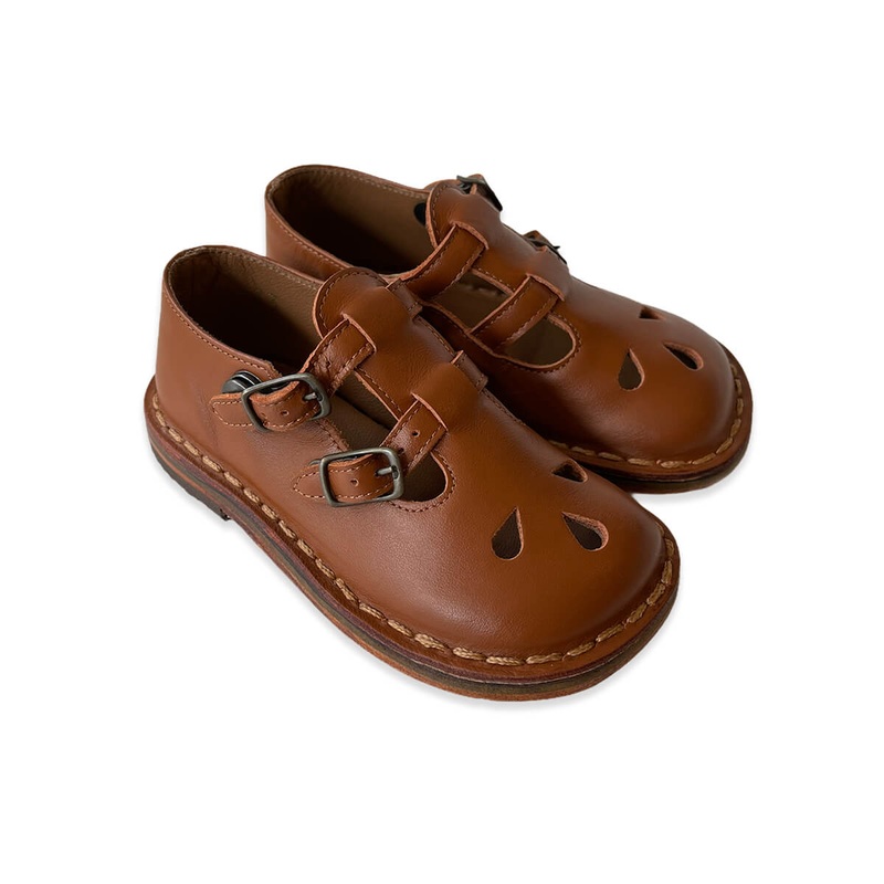 Double T Bar Cut Out Sandals in Vitello Softy Sienna by PP