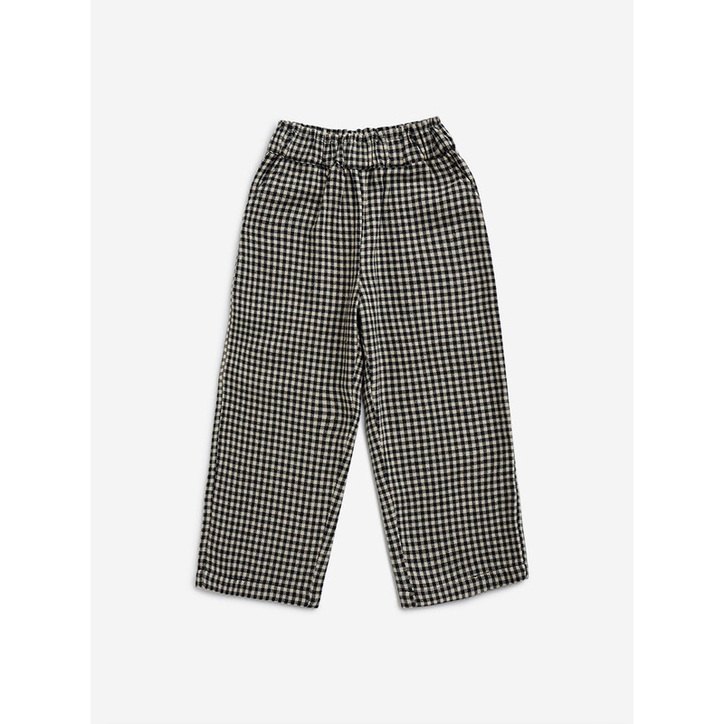 HOP Kids Black Checkered High-Rise Cotton Pants