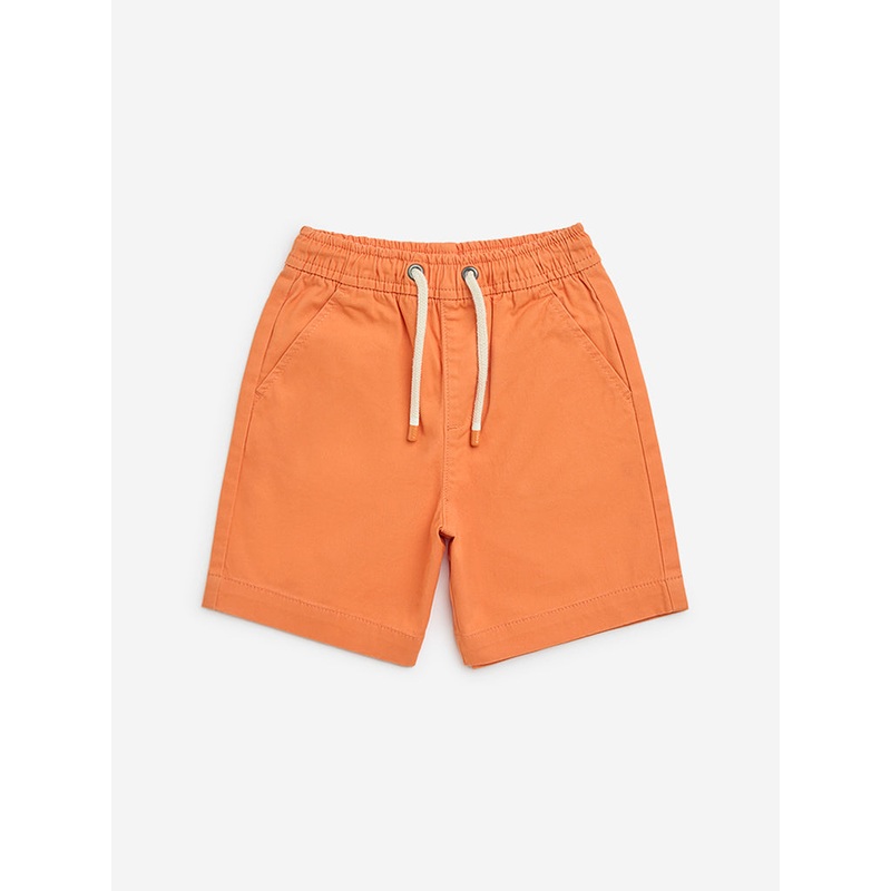 HOP Kids Orange Mid-Rise Cotton-Blend Shorts