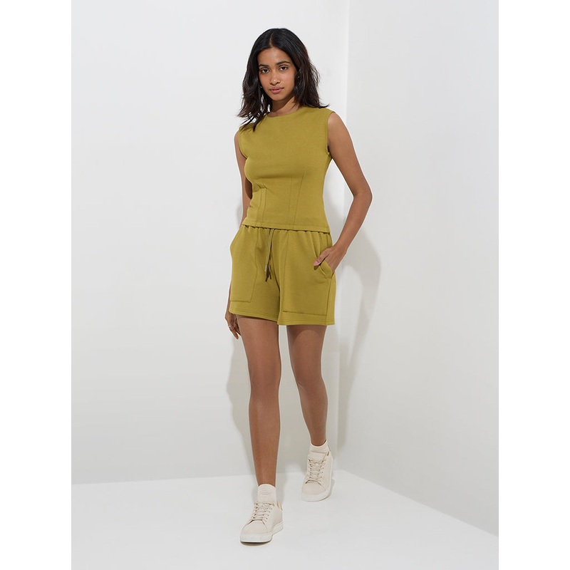 LOV Olive Solid High-Rise Shorts