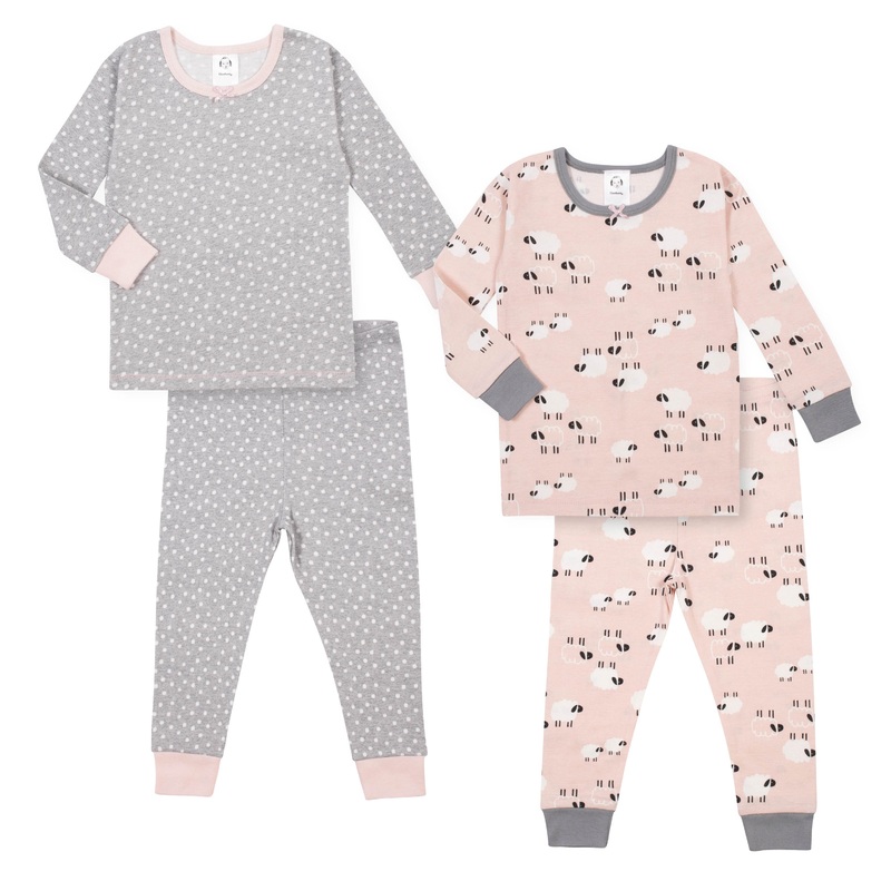 Toddler Girls’ 4-Piece Organic  Sheep Snug Fit Pajamas