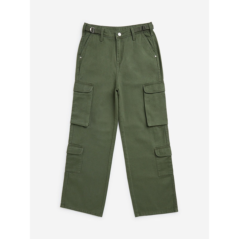 Y&F Kids Olive High-Rise Cotton Pants