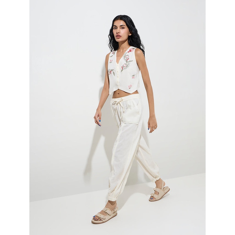 Bombay Paisley Off-White High-Rise Cotton-Blend Pants