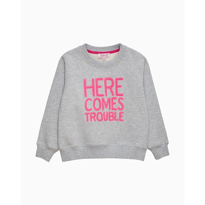Here Comes Trouble Sweatshirt in Grey/Pink