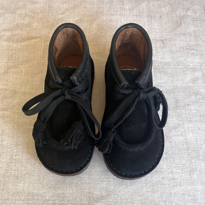 Dani Lace Up Shoes With Tassels in Black Suede by PP