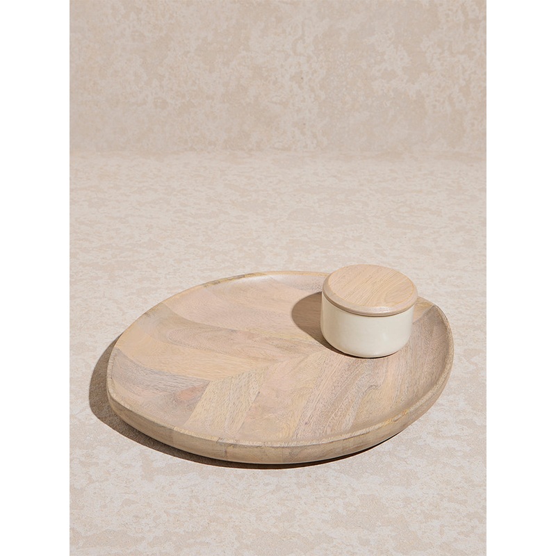 Home Beige Wooden Leaf Design Chip and Dip