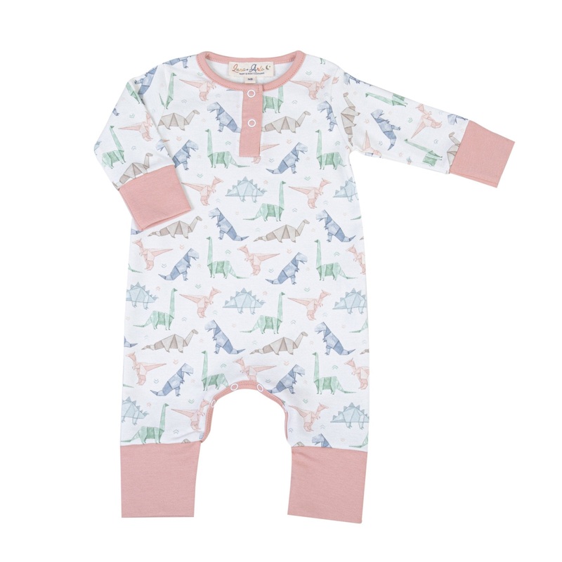 Pink Origami Dinos Playsuit by Luna and Arlo