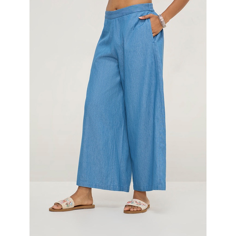 Utsa Blue Solid Denim Palazzos