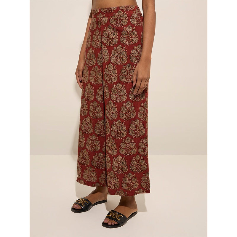 Utsa Maroon Botanical Printed Palazzos