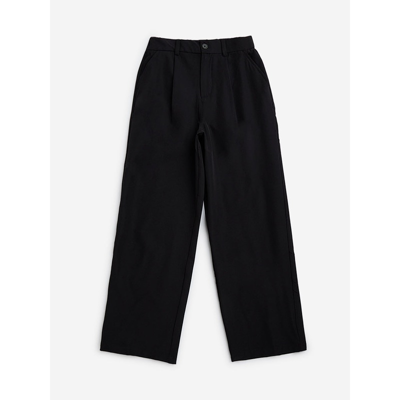Y&F Kids Black Solid Mid-Rise Korean Pants