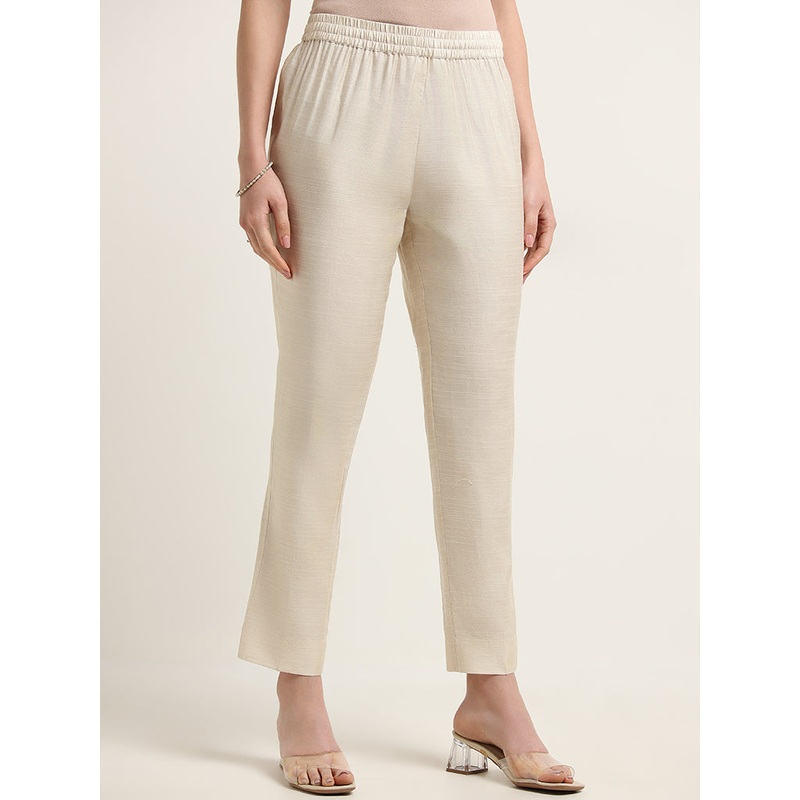 Zuba Beige Mid Rise Straight Fit Pants