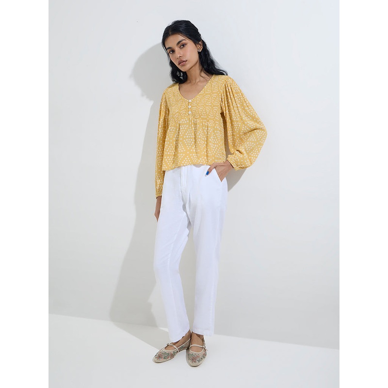 Bombay Paisley White Cotton-Blend Pants