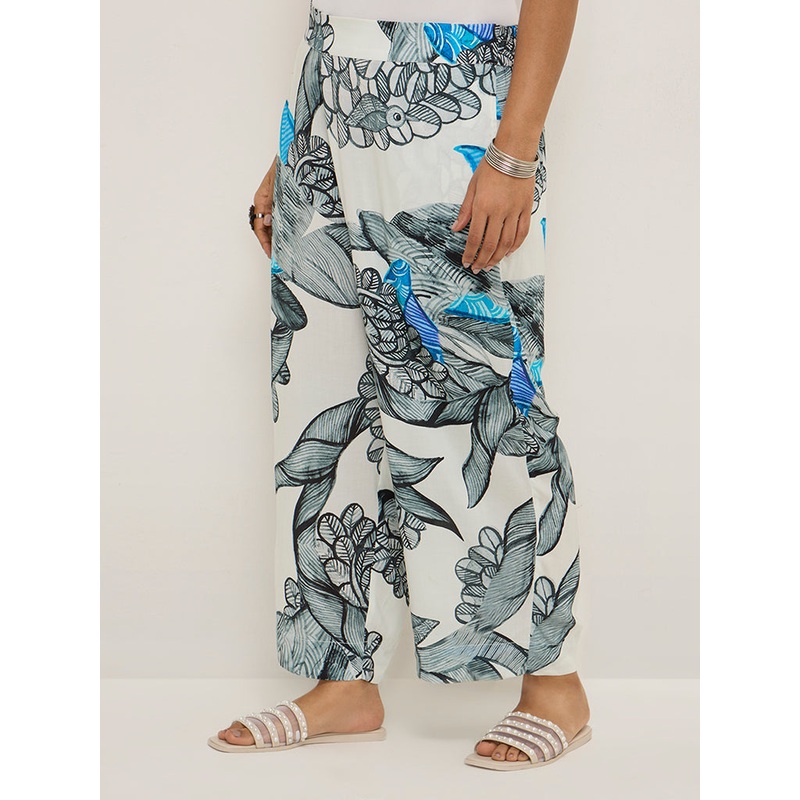 Diza White Gond Printed Ethnic Pants