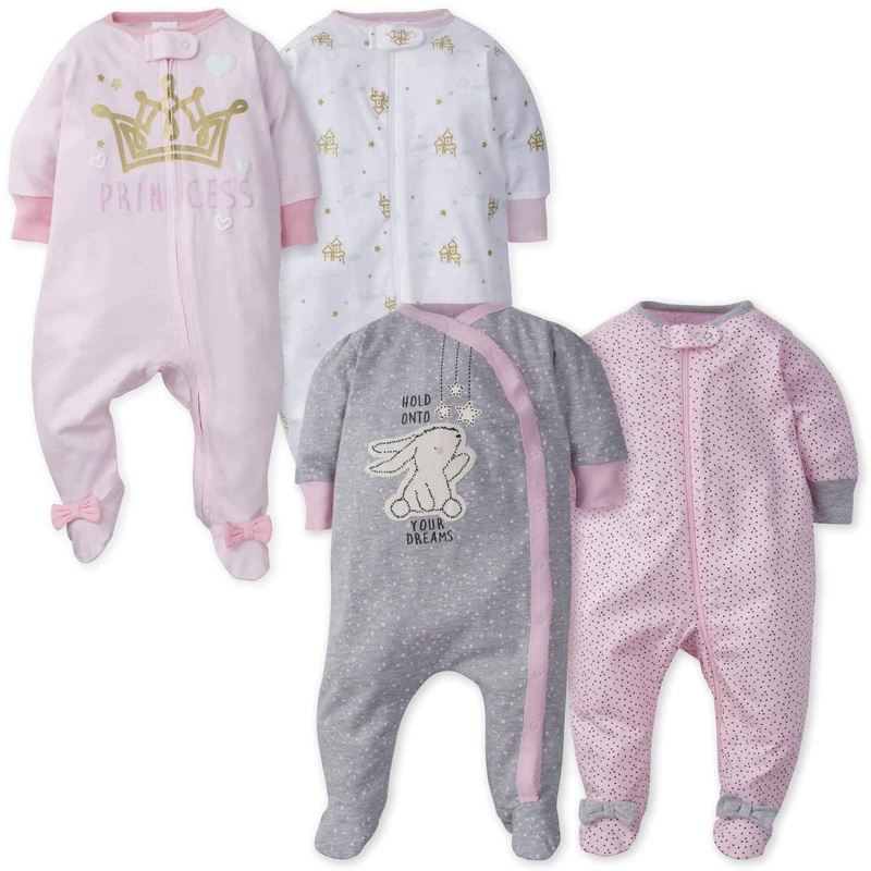 Gerber 4-Pack Baby Girls Castle & Bunny Sleep ‘N Play Bundle