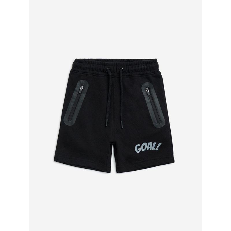 HOP Kids Black Mid-Rise Cotton-Blend Shorts
