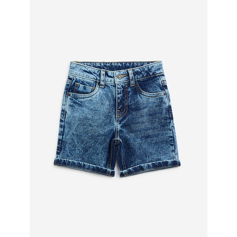 HOP Kids Blue Washed Mid-Rise Shorts