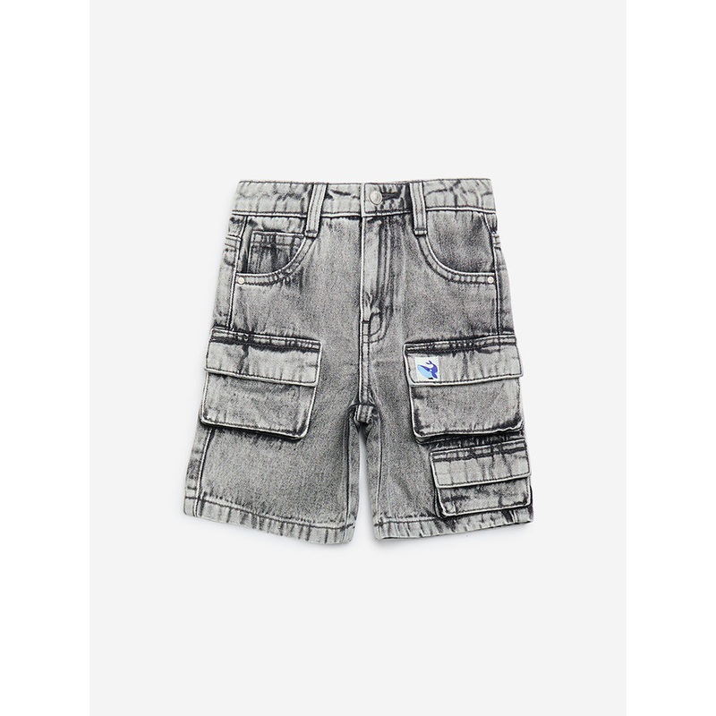 HOP Kids Grey Mid-Rise Denim Shorts