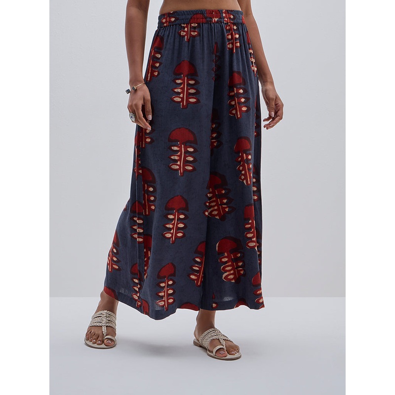 Utsa Navy Abstract Printed High-Rise Palazzos