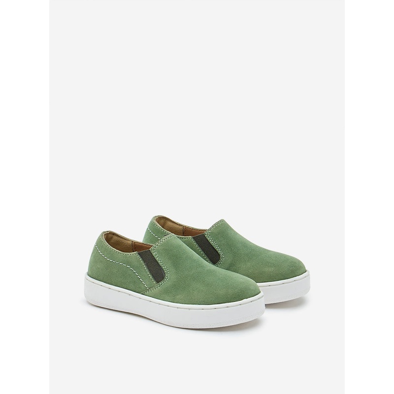 Yellow Olive Suede Slip-On Shoes